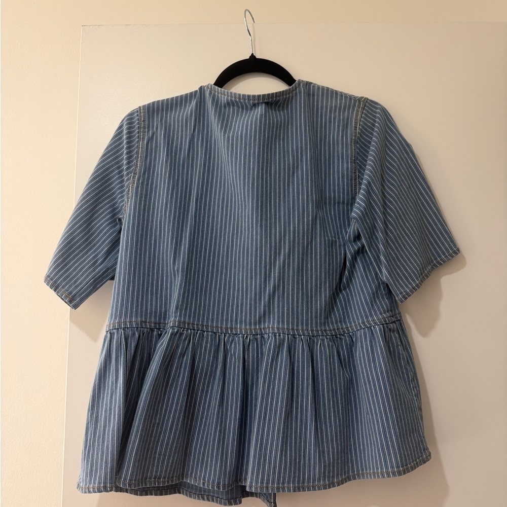 GANNI Light Stripe Denim Peplum Blouse - Picture 3 of 3